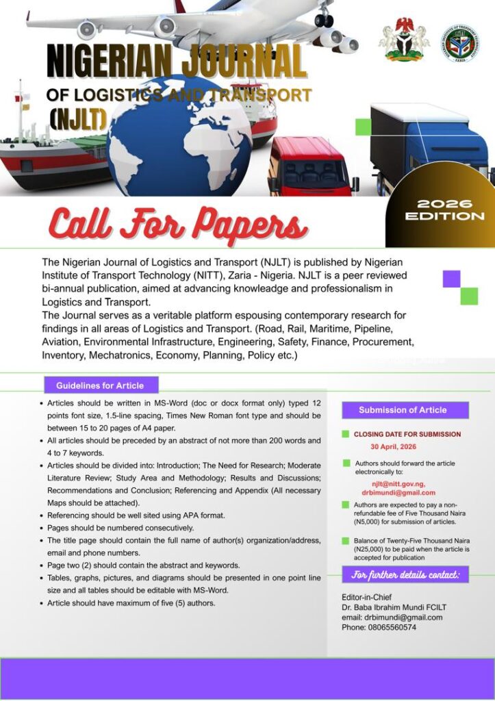 Call for Papers for the 2026 Edition of the Nigerian Journal of Transport and Logistics